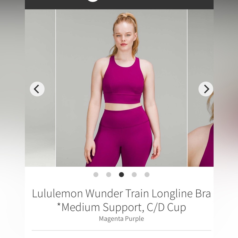 Lululemon size 8 Wundertrain longline bra magenta